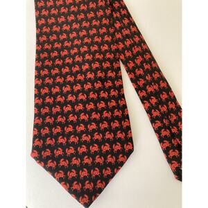 Archives Classic Tie Men's 57.5'' Black 100% Silk Tie Handmade Crab Print Gumbo